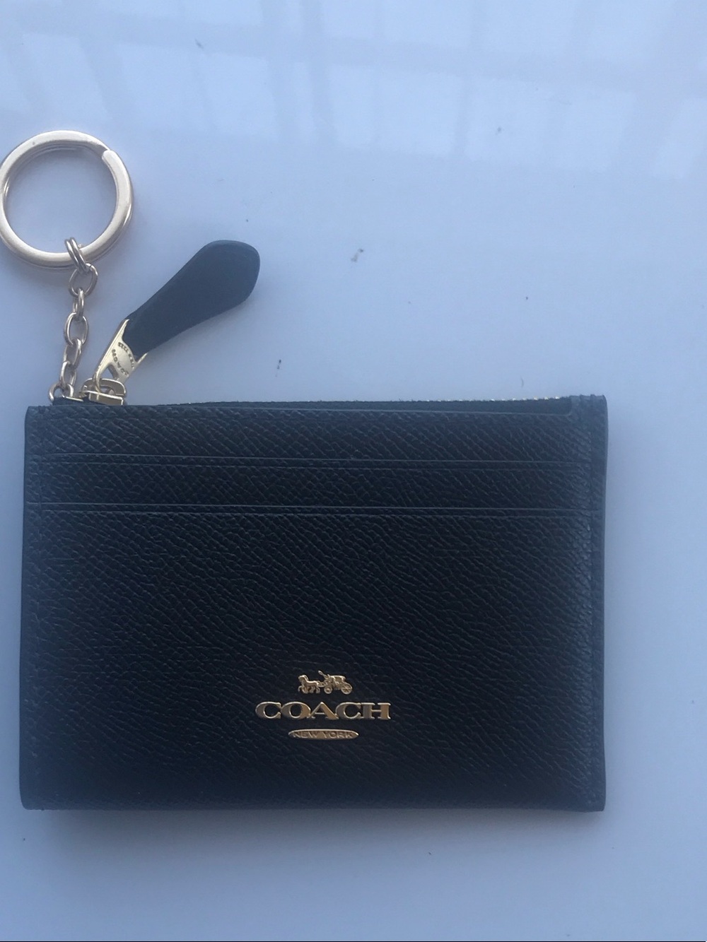 Coach Black Leather Card Holder with Gold Keyring